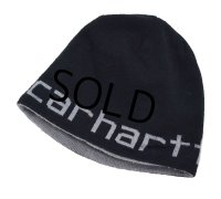 【carhartt】【カーハート】【グレー×黒】【ロゴ】【ニットキャップ】【ニット帽】【ビーニー】【フリーサイズ】 