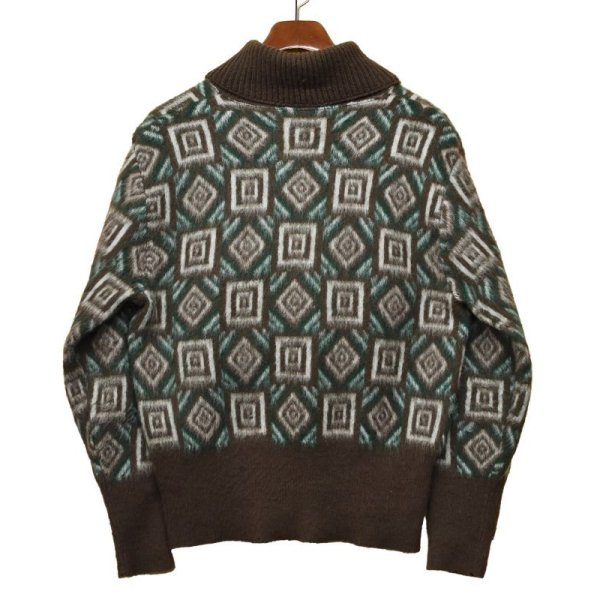 画像3: 【ビンテージ】【Silton Knits】モヘア？アクリル【ブラウン×白×緑】【模様】【ショールカラーセーター】【サイズＬ】 