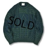 【アイルランド製】【Carraig Donn】【紺×緑】【ウールセーター】【アランニット】【サイズＭ】 