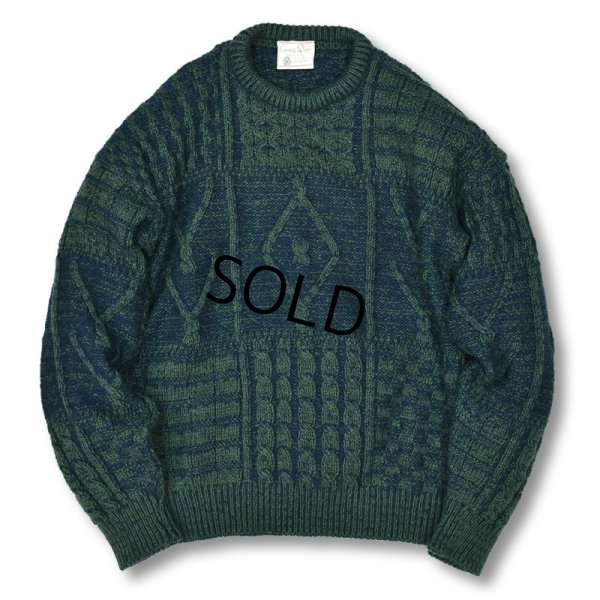 画像1: 【アイルランド製】【Carraig Donn】【紺×緑】【ウールセーター】【アランニット】【サイズＭ】 