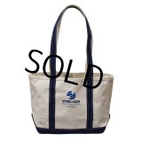 ほぼ未使用！【ビンテージ】USA製【L.L.bean】【L.L.ビーン】【キャンバス】ロングハンドル【トートバッグ】【STEEL-CON】【白×紺】 