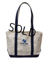 ほぼ未使用！【ビンテージ】USA製【L.L.bean】【L.L.ビーン】【キャンバス】ロングハンドル【トートバッグ】【STEEL-CON】【白×紺】 