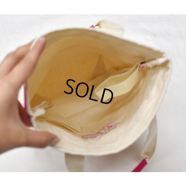 画像3: 【ビンテージ】【生成り×ピンク】【鳥・ラケット】【キャンバストート】【トートバッグ】【ミニトート】 