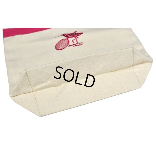 画像4: 【ビンテージ】【生成り×ピンク】【鳥・ラケット】【キャンバストート】【トートバッグ】【ミニトート】 