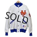程度良好!! 90's【ビンテージ】USA製【MLB】【ＮＹメッツ】【ストライプ柄】【スウェットスタジャン】スタジャン【サイズＬ】 