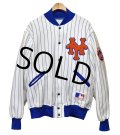 程度良好!! 90's【ビンテージ】USA製【MLB】【ＮＹメッツ】【ストライプ柄】【スウェットスタジャン】スタジャン【サイズＬ】 