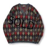 70's ビンテージ【マクレガー】【McGREGOR】【アーガイル柄】Vネック【アクリルセーター】【サイズM】 
