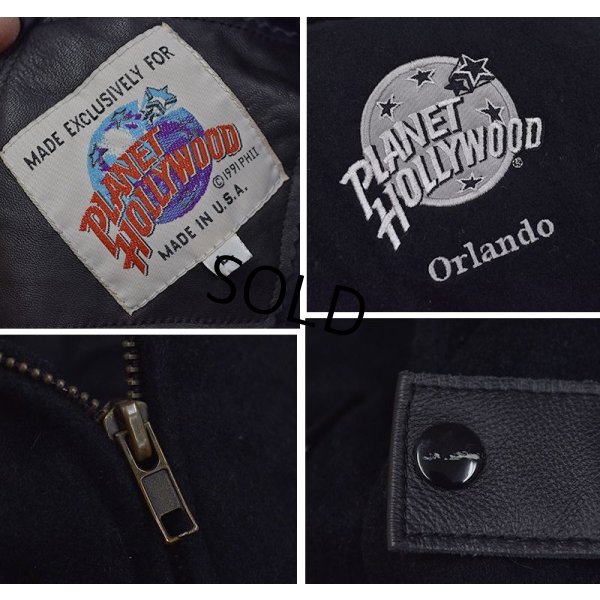 画像3: USA製【ビンテージ】【Planet hollywood】【プラネットハリウッド】【黒】【レザー襟】【ウールジャケット】【サイズＬ】 