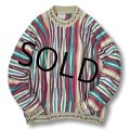 【ビンテージ】【COOGI】【クージー】【ベージュｘピンクｘ水色ｘ紫】３Ｄニット【立体編み】コットンセーター【サイズⅯ】  