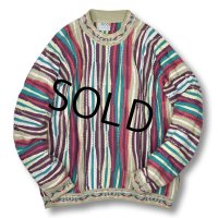 【ビンテージ】【COOGI】【クージー】【ベージュｘピンクｘ水色ｘ紫】３Ｄニット【立体編み】コットンセーター【サイズⅯ】  