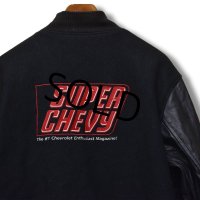 90's【USA製】【ビンテージ】【Super Chevy Magazine】黒 Chevrolet シボレー【スタジャン】シェビー【サイズＸＬ】 