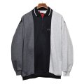 【ビンテージ】【BUGLE BOY COMPANY】【黒×チャコールｘグレー】【ストライプ】ハーフジップ【襟付きスウェット】【サイズＬ】 