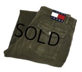 ビンテージ【トミージーンズ】【TOMMY JEANS】【モスグリーン】【ベイカーパンツ風】【コーデュロイパンツ】【34×32】 