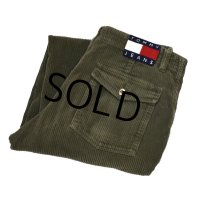 ビンテージ【トミージーンズ】【TOMMY JEANS】【モスグリーン】【ベイカーパンツ風】【コーデュロイパンツ】【34×32】 