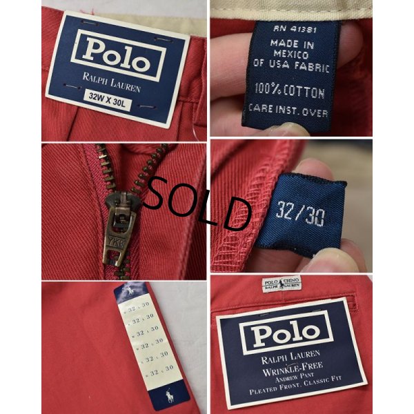 画像3: 【デッドストック】【ラルフローレン】POLO RALPH LAUREN【赤】ANDREW PANTS【２タック】【コットンパンツ】【32×30】 