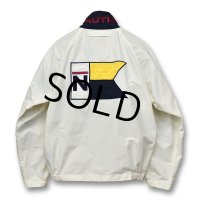 80's~【ビンテージ】【nautica】【ノーティカ】【白×紺】【ロゴ入り】【バックロゴ】【ブルゾン】【サイズＭ】 