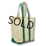 耳付き 80's【ビンテージ】【USA製】L.L.bean【L.L.ビーン】【白×緑】【キャンバス】【トートバッグ】ビーントート 