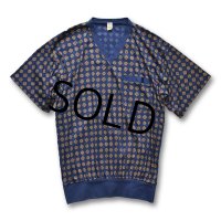 ビンテージ【CALIDA】【スイス】小紋柄Ｖネック リブ付き【スリープウェア】【パジャマ】 【Ｔシャツ】【サイズＬ】 