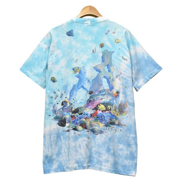 画像4: 90’ｓ【USA製】【ビンテージ】【リキットブルー】【タイダイ柄】【aquatic paradise】【海】【魚】Ｔシャツ【サイズXL】