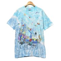 90’ｓ【USA製】【ビンテージ】【リキットブルー】【タイダイ柄】【aquatic paradise】【海】【魚】Ｔシャツ【サイズXL】