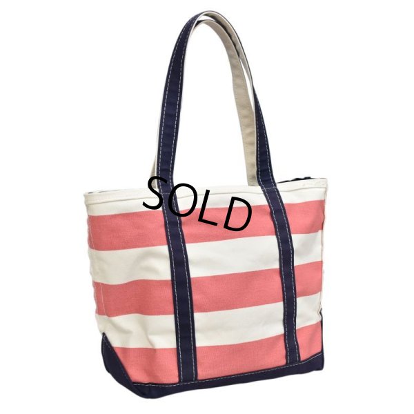 画像8: USA製【ビンテージ】ＬＬビーン【L.L.bean】【ピンクｘ白×紺】【ボーダー柄】【天ファスナー付き】【トートバッグ】 