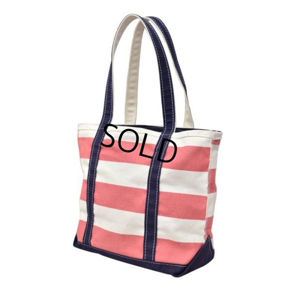 画像3: USA製【ビンテージ】ＬＬビーン【L.L.bean】【ピンクｘ白×紺】【ボーダー柄】【天ファスナー付き】【トートバッグ】 