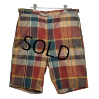 70's【ビンテージ】【Koratron】【赤ｘ緑ｘ紺】チェック柄【サイドアジャスター付き】【ショートパンツ】 【ショーツ】【W34程度】 