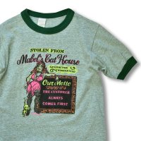 80's【ビンテージ】【USA製】スポーツウェア【緑しもふりリンガーTシャツ】【サイズＭ】  