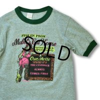 80's【ビンテージ】【USA製】スポーツウェア【緑しもふりリンガーTシャツ】【サイズＭ】  