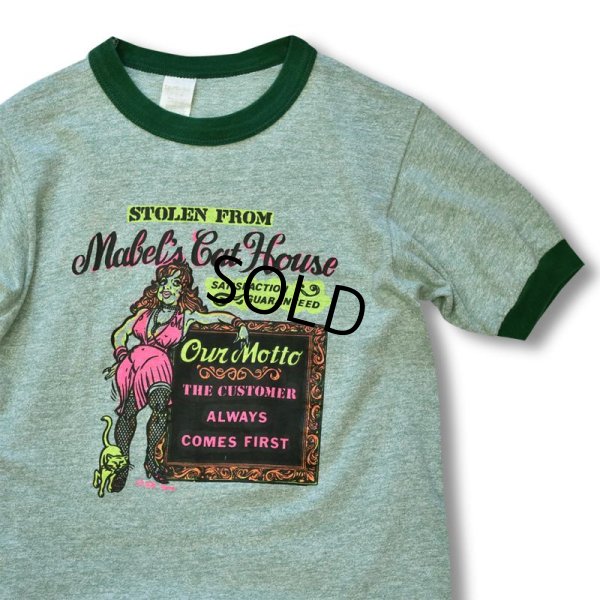 画像1: 80's【ビンテージ】【USA製】スポーツウェア【緑しもふりリンガーTシャツ】【サイズＭ】  