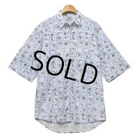 90’ｓ【ビンテージ】【THE LEGACY】【白×青×黒】【総柄】【S/Sシャツ】コットンシャツ【半袖シャツ】【サイズL】  