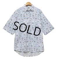 90’ｓ【ビンテージ】【THE LEGACY】【白×青×黒】【総柄】【S/Sシャツ】コットンシャツ【半袖シャツ】【サイズL】  