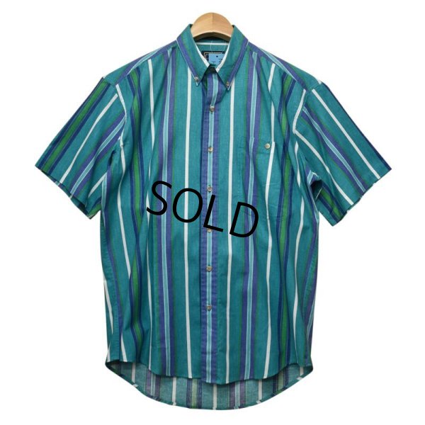 画像1: 【CHAPS】チャップス【ラルフローレン】POLO RALPH LAUREN 【青✕紺ストライプ】半袖ボタンダウンシャツ【半袖シャツ】【サイズＭ】  