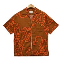 70s【USA製】【ビンテージ】ハワイ製【RESORT SHOPS】【ブラウン✕オレンジ】【フルジップアロハシャツ】半袖シャツ  