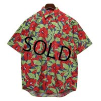 【ビンテージ】【banana republic】【バナナリパブリック】【赤×紺×緑】【ハイビスカス】【バナリパ】【半袖シャツ】【アロハシャツ】【サイズＳ】 
