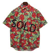 【ビンテージ】【banana republic】【バナナリパブリック】【赤×紺×緑】【ハイビスカス】【バナリパ】【半袖シャツ】【アロハシャツ】【サイズＳ】 