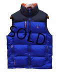 【Ralph Lauren】【ラルフローレン】青ｘ黒ｘ襟裏オレンジ【ダウンベスト】【サイズＳ】 