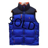 【Ralph Lauren】【ラルフローレン】青ｘ黒ｘ襟裏オレンジ【ダウンベスト】【サイズＳ】 