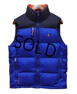 【Ralph Lauren】【ラルフローレン】青ｘ黒ｘ襟裏オレンジ【ダウンベスト】【サイズＳ】 