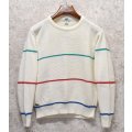 USA製【Lacoste】ラコステ【白ｘ緑青赤ライン入り】【アクリルセーター】【レディース古着】【サイズＬ】 
