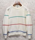 USA製【Lacoste】ラコステ【白ｘ緑青赤ライン入り】【アクリルセーター】【レディース古着】【サイズＬ】 