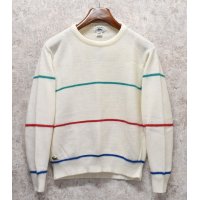 USA製【Lacoste】ラコステ【白ｘ緑青赤ライン入り】【アクリルセーター】【レディース古着】【サイズＬ】 