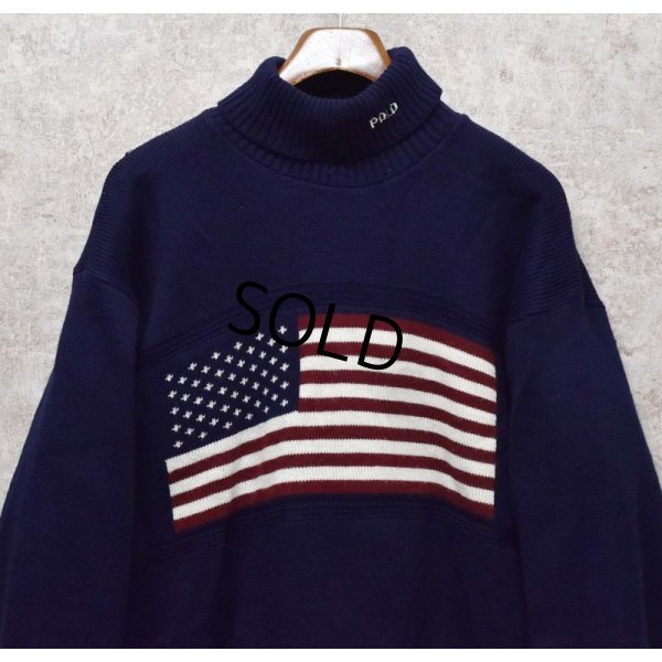 画像4: 【USA製】【ビンテージ】【オールドラルフローレン】POLO RALPH LAUREN【紺】星条旗【タートルネック】【アクリルセーター】【サイズＬ】 