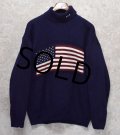 【USA製】【ビンテージ】【オールドラルフローレン】POLO RALPH LAUREN【紺】星条旗【タートルネック】【アクリルセーター】【サイズＬ】 