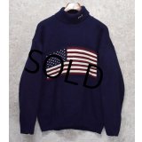 【USA製】【ビンテージ】【オールドラルフローレン】POLO RALPH LAUREN【紺】星条旗【タートルネック】【アクリルセーター】【サイズＬ】 