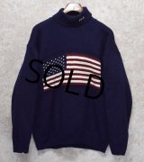 【USA製】【ビンテージ】【オールドラルフローレン】POLO RALPH LAUREN【紺】星条旗【タートルネック】【アクリルセーター】【サイズＬ】 
