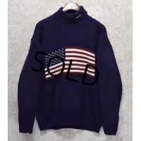 【USA製】【ビンテージ】【オールドラルフローレン】POLO RALPH LAUREN【紺】星条旗【タートルネック】【アクリルセーター】【サイズＬ】 