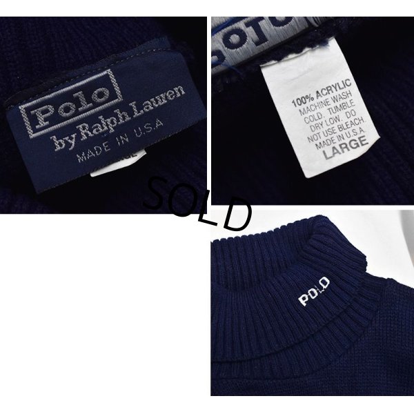 画像2: 【USA製】【ビンテージ】【オールドラルフローレン】POLO RALPH LAUREN【紺】星条旗【タートルネック】【アクリルセーター】【サイズＬ】 