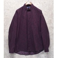 【USA製】【ビンテージ】【BON HOMME】【ワイン】【小紋柄】【ボタンダウンシャツ】【コットンシャツ】【サイズＬ】 