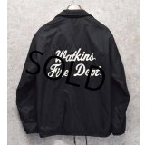 【USA製】ビンテージ【Pla-Jac】【黒】【裏ボア付き】【ナイロンコーチジャケット】【watkins fire dept】【サイズＭ】 